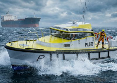 Render de práctico 12 metros construido en PRFV por Samala Shipyard para servicio portuario