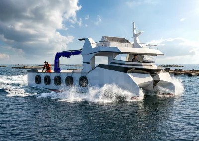 Aquaculture vessel 18 m built by Samala Shipyard – 7 m beam workboat for fish farming operations