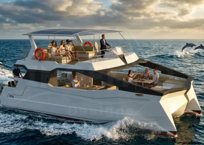 Passenger boat render 12 m designed by Samala Shipyard – beam 4.80 m coastal passenger vessel concept